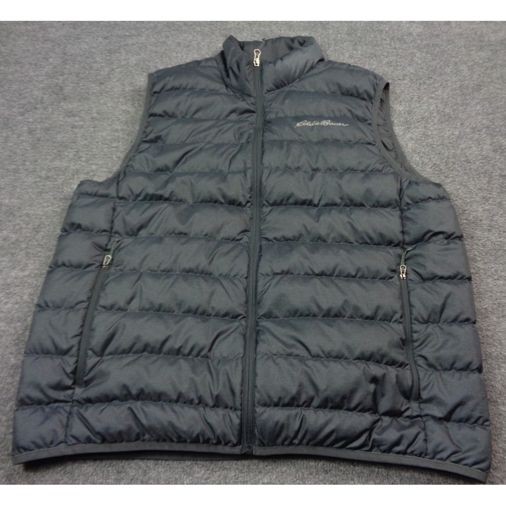 Eddie Bauer Vest Mens Large Gray EB650 Down Puffer Full Zip Lightweight Outdoor